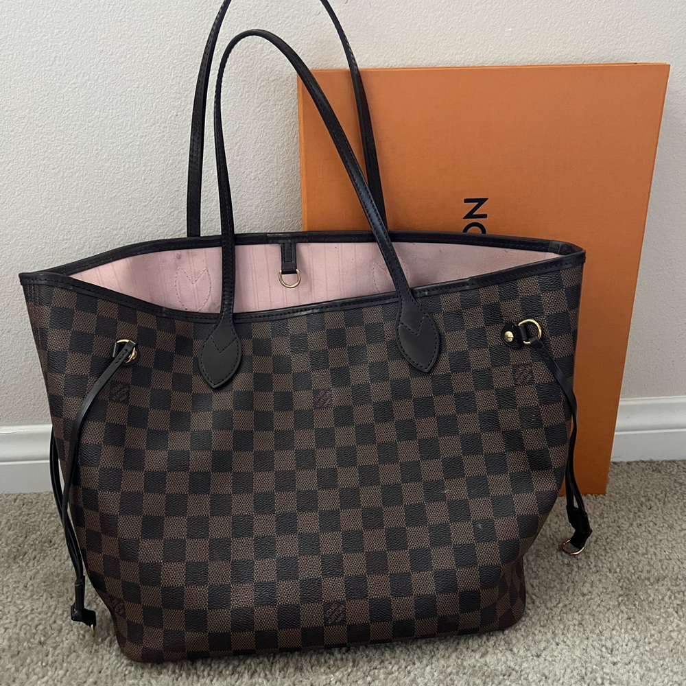 Louis Vuitton Dark Brown Checkered Tote with Soft Pink Lining